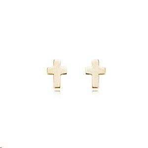 Baby Cross Post .19 x .13 in. Earrings 14k Yellow Gold Polished