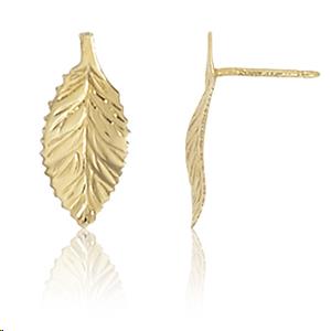 Leaf Post Earrings 14k Yellow Gold Etched