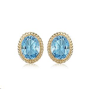 Rope Framed 14k Yellow Gold Oval Swiss Blue Topaz Post Earrings