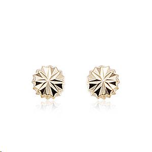 Button Post 7.65mm Earrings 14k Yellow Gold Diamond Cut