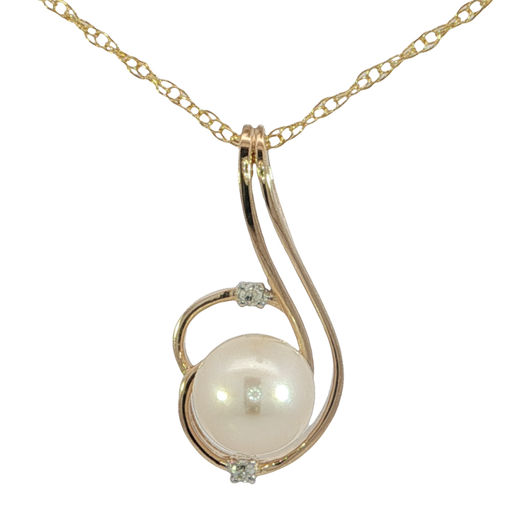 Cultured Pearl & Diamond Pendant, 14k Gold