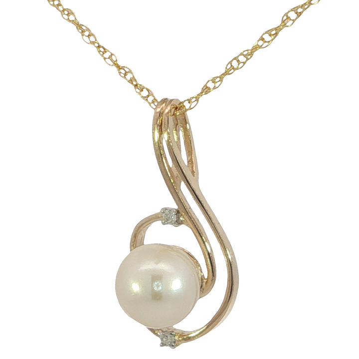 Cultured Pearl & Diamond Pendant, 14k Gold