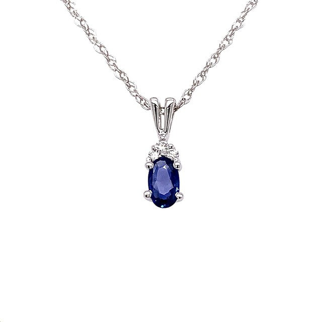 14k White Gold Oval Sapphire Rabbit Ear Pendant