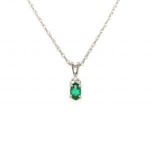 14k White Gold Oval Emerald Free Form 5x3mm Pendant
