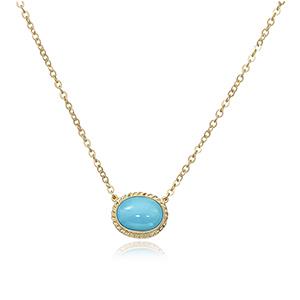14k Yellow Gold Oval Turquoise Horizontal Bezel Set Single Gemstone Necklace