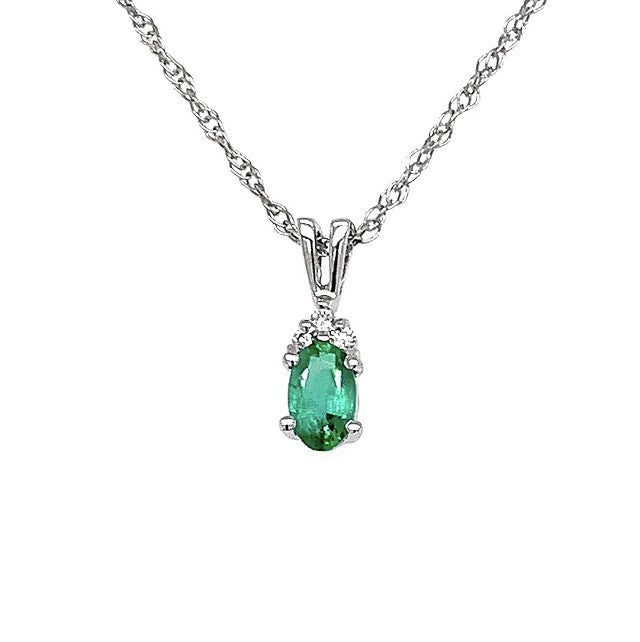 14k White Gold Oval Emerald Solitaire 5x3mm Pendant