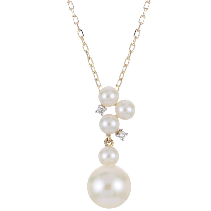 Drop Multiple Sizes Freshwater Diamond Accented Pearl Pendant 14k Yellow Gold