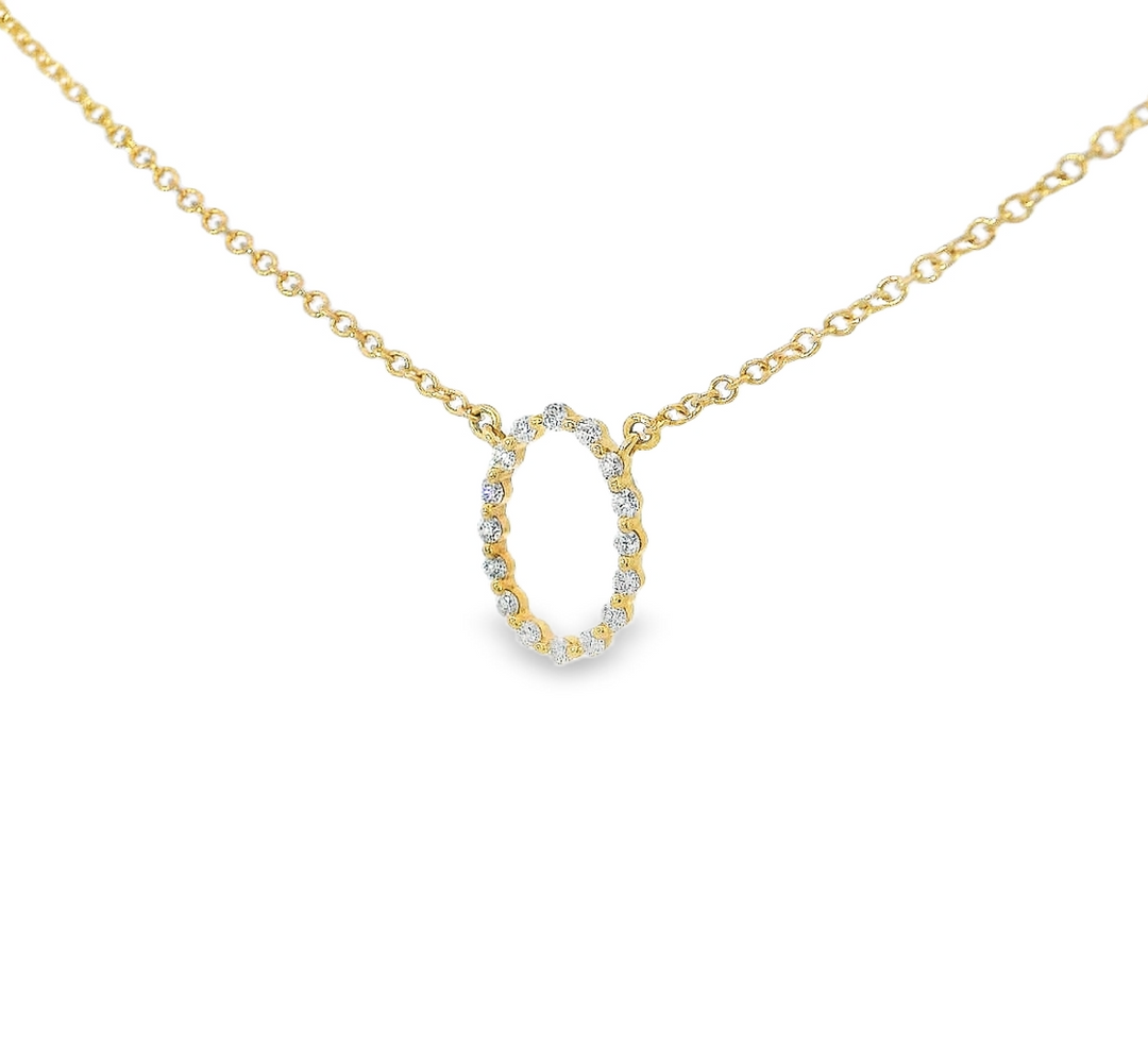 14k Yellow Gold 18 inch .09 ct. total Oval Shape Center Diamond Necklace