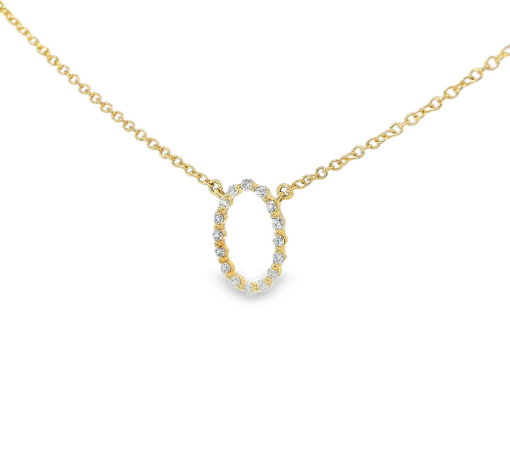 14k Yellow Gold 18 inch .09 ct. total Oval Shape Center Diamond Necklace