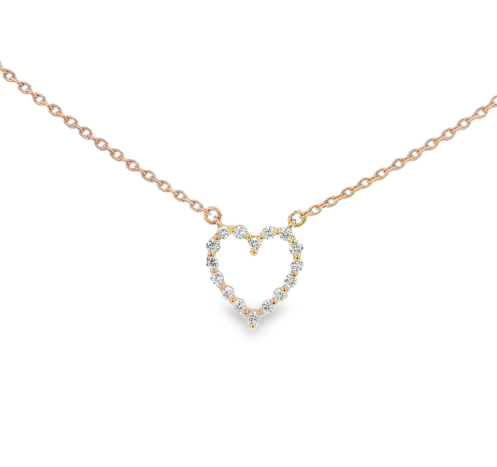 Mini Open Heart Diamond Pendant, 14K  Rose Gold