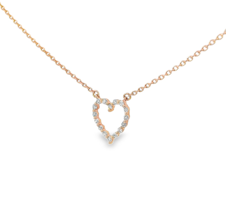 Mini Open Heart Diamond Pendant, 14K  Rose Gold