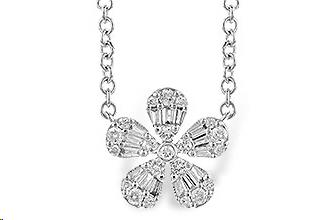 Baguette and Round Flower Diamond Pendant 0.26ct. 14k White Gold