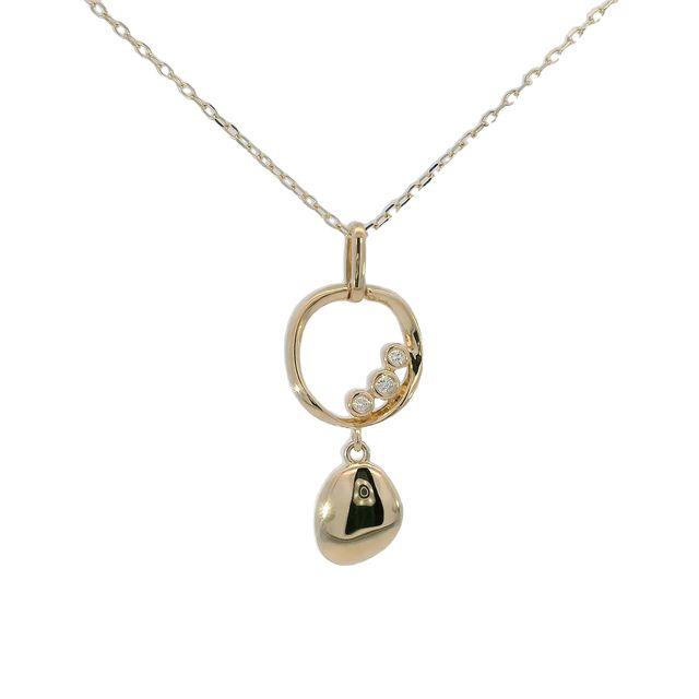 Open Circle & Diamond Dangle Pebble Pendant, 14k Goldt