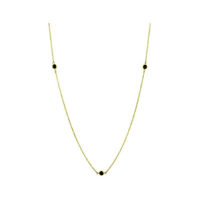 14k Yellow Gold Round Onyx 5 bezel set Station Necklace