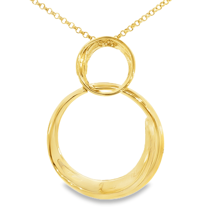 Drop Double Circle Pendant in Sterling Silver Yellow Gold Plated