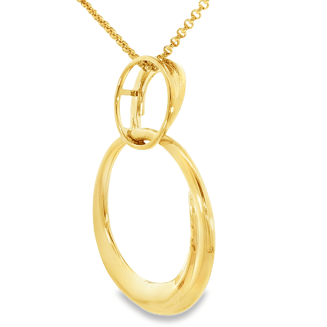 Drop Double Circle Pendant in Sterling Silver Yellow Gold Plated