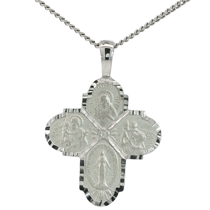 Religious 4 Way Cross Pendant in Sterling Silver