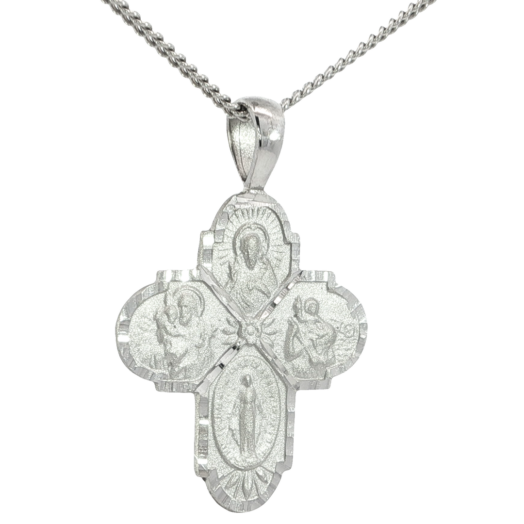 Religious 4 Way Cross Pendant in Sterling Silver