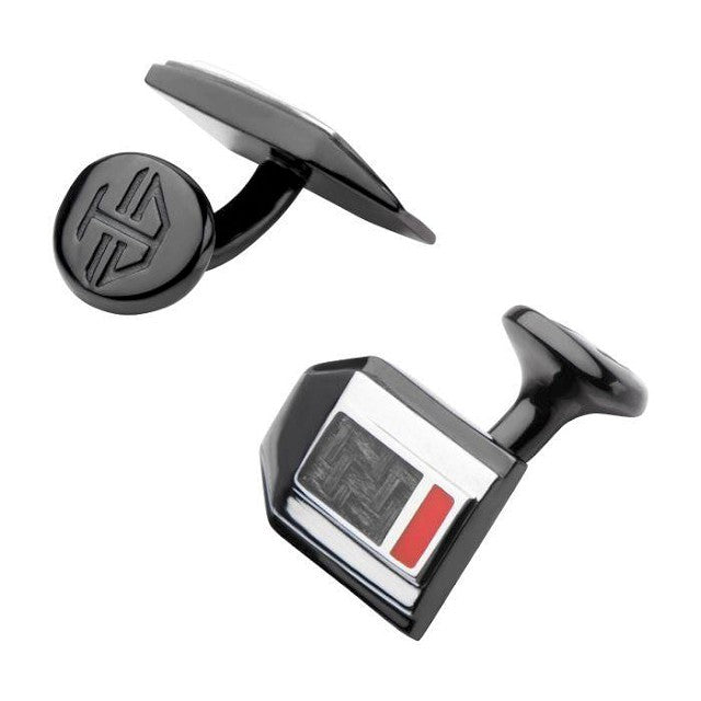 Black Plated Carbon Fiber Weave Cuff Links