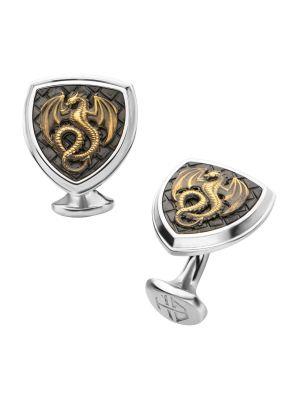 Dragon Shield Stainless Steel Yellow Gold Plated Cuff Links