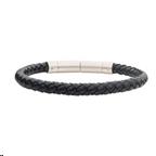 Black Leather Bracelet with Brushed Tubular Press Clasp Bracelet