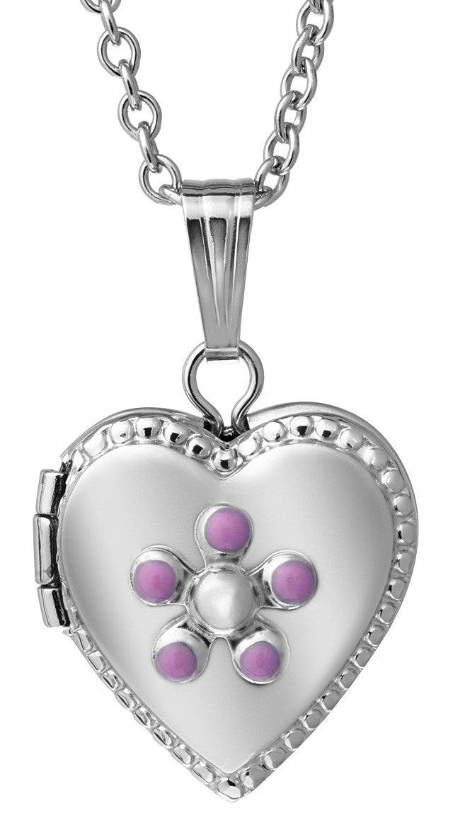 Heart Childs Locket Pendant in Sterling Silver White Gold