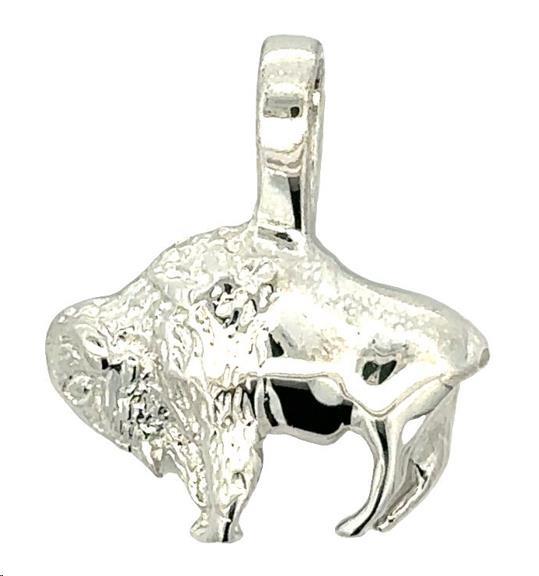 Animal Buffalo Pendant in Sterling Silver White Gold