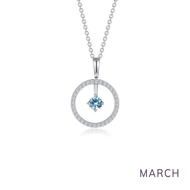 Round Imitation Gemstone Drop March Birhstone Pendant in Sterling Silver