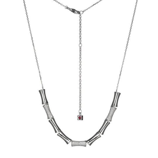 Bamboo Link Necklace, Rhodium Plated