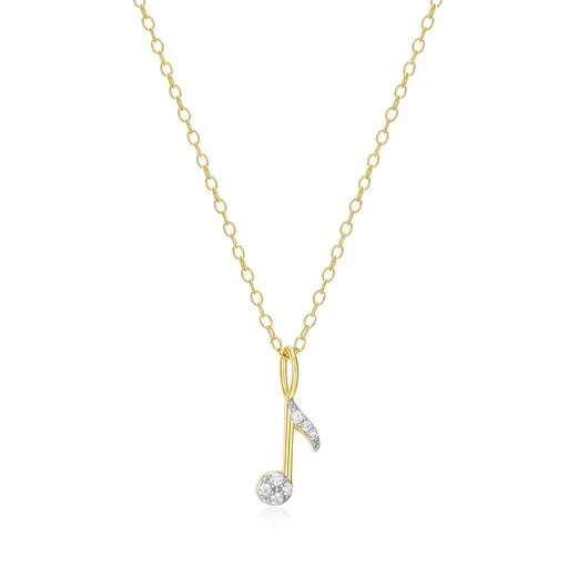 Music Note Sterling Silver Yellow Gold Plated Lab Grown Diamond Pendant