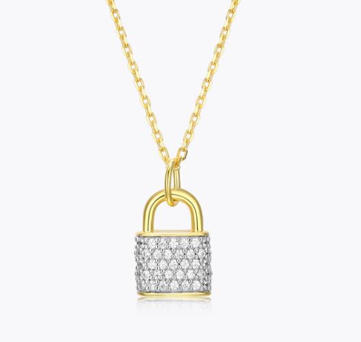 Lock Sterling & 14k Yellow Gold Plated Lab Grown Diamond Pendant