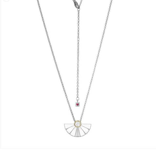 Round Cubic Zirconia Free Form Pleat Collection Pendant in Sterling Silver Two-Tone