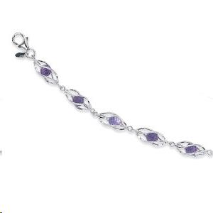 Sterling Silver Round Amethyst Fancy Link Bracelet