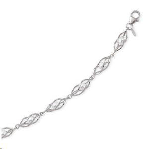 7.4 inch Fancy Link Cage 4.0-4.5mm Freshwater Pearl Bracelet Sterling Silver White Gold