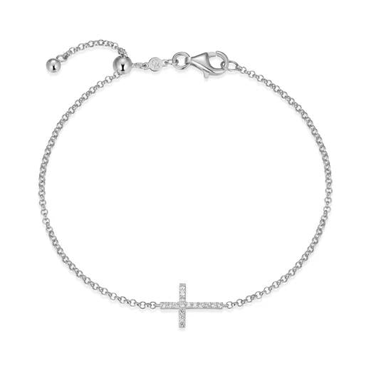 Sideways Cross Sterling Silver Lab Grown Diamond Bracelet