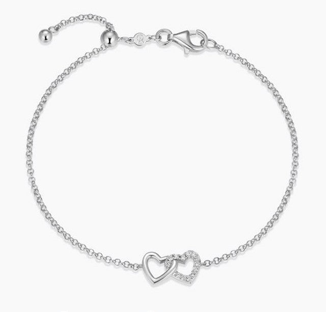 Double Heart Sterling Silver 925 Purity Lab Grown Diamond Bracelet