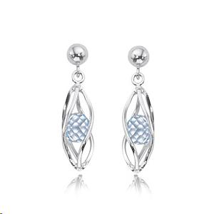 Round Topaz Drop Cage earrings in Sterling Silver