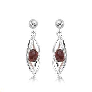 Round Mozambique Garnet Drop Cage earrings in Sterling Silver