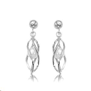 Round Pearl Drop Cage earrings in Sterling Silver