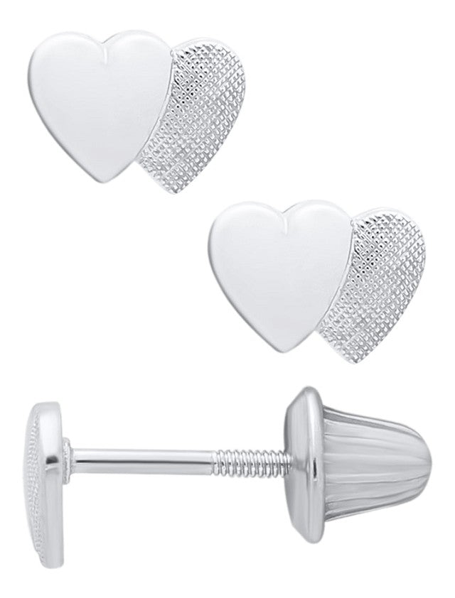 4 Prong Stud Child's Double Heart earrings in Sterling Silver