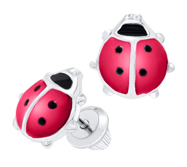 Kid's Ladybug Earrings, Sterling Silver