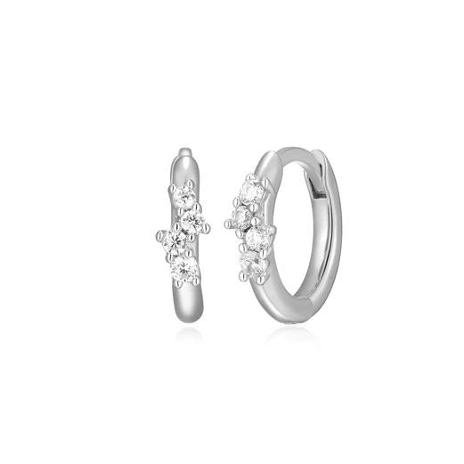 Staggered Pattern Hoop Sterling Silver White Gold Lab Grown Diamond Earrings