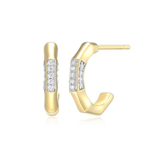 Bamboo Hoop Sterling & 14k Yellow Gold Plated Lab Grown Diamond Earrings