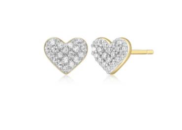 Pave Heart Sterling & 14k Yellow Gold Plated Lab Grown Diamond Earrings