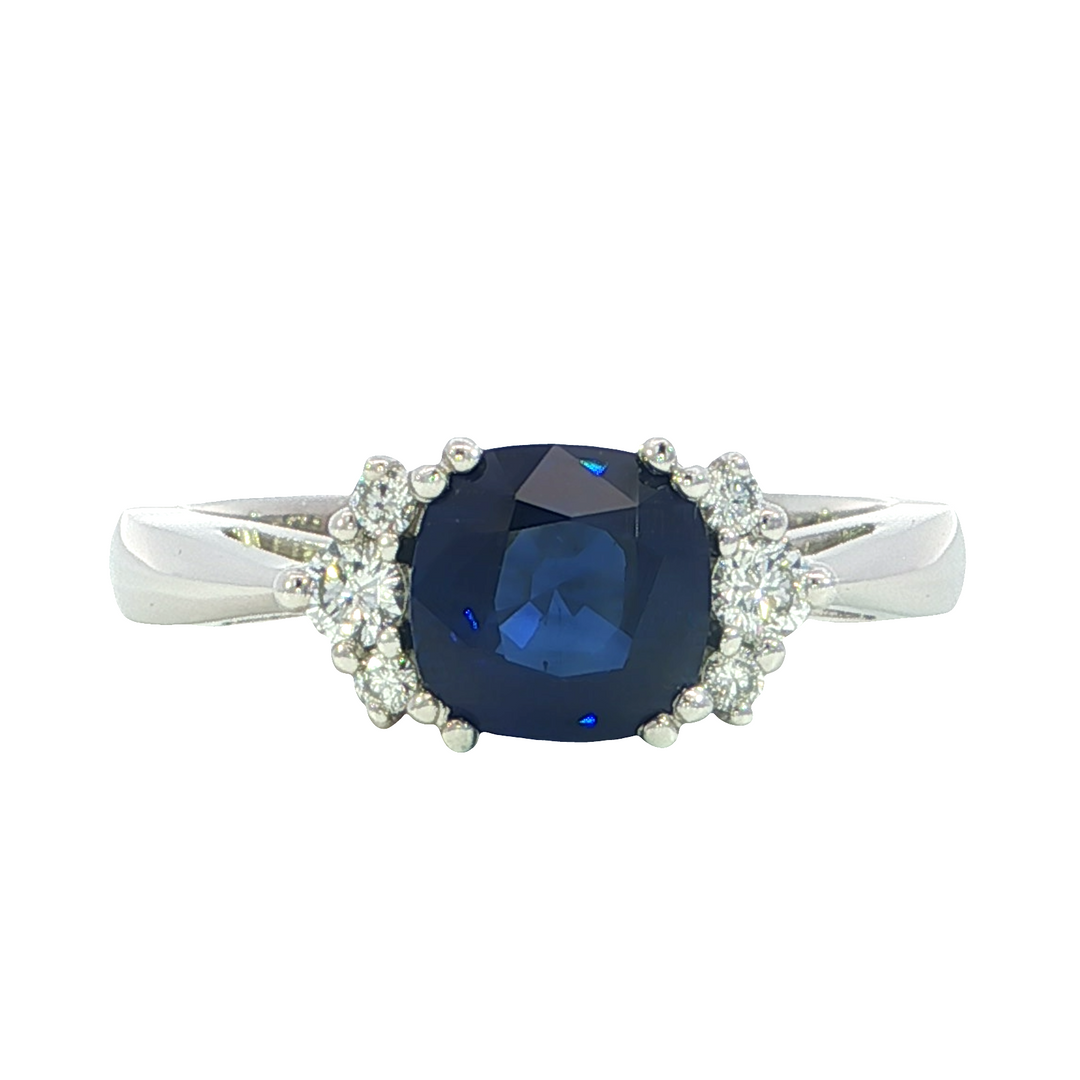 14k White Gold Oval Sapphire Contemporary Ring