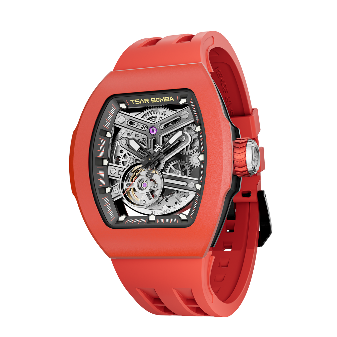 Tsar Bomba Atomic Series Exhibition Dial Automatic with Hours-Minutes-Seconds 2 interchangable Options TB8218 (1+2) FKM-BLK FKM+Rd FKM