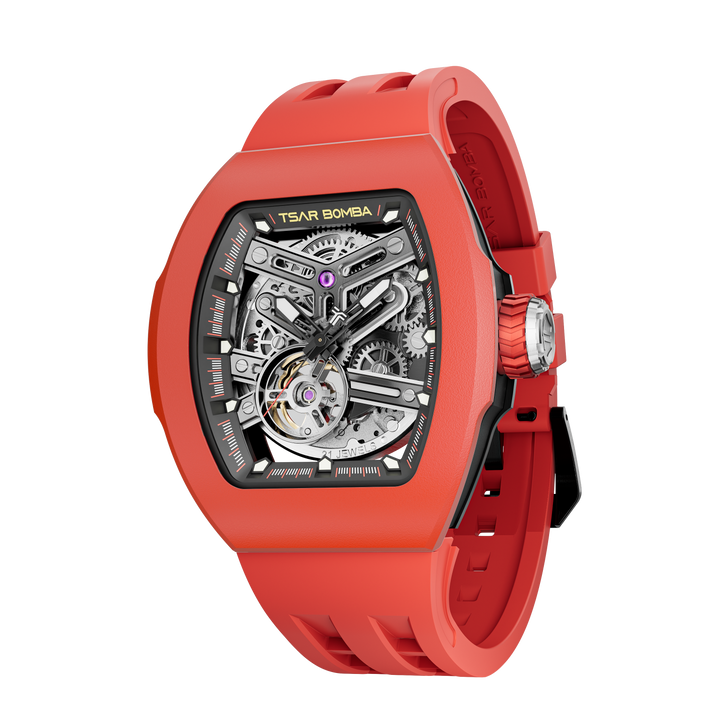 Tsar Bomba Atomic Series Exhibition Dial Automatic with Hours-Minutes-Seconds 2 interchangable Options TB8218 (1+2) FKM-BLK FKM+Rd FKM