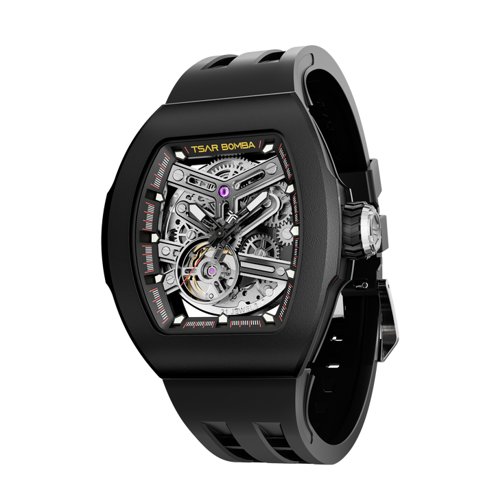 Tsar Bomba Atomic Series Exhibition Dial Automatic with Hours-Minutes-Seconds 2 interchangable Options TB8218 (1+2) FKM-BLK FKM+Rd FKM