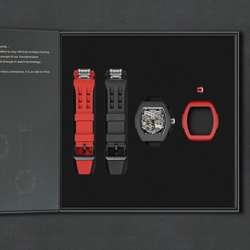 Tsar Bomba Atomic Series Exhibition Dial Automatic with Hours-Minutes-Seconds 2 interchangable Options TB8218 (1+2) FKM-BLK FKM+Rd FKM