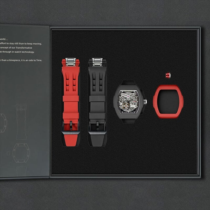 Tsar Bomba Atomic Series Exhibition Dial Automatic with Hours-Minutes-Seconds 2 interchangable Options TB8218 (1+2) FKM-BLK FKM+Rd FKM
